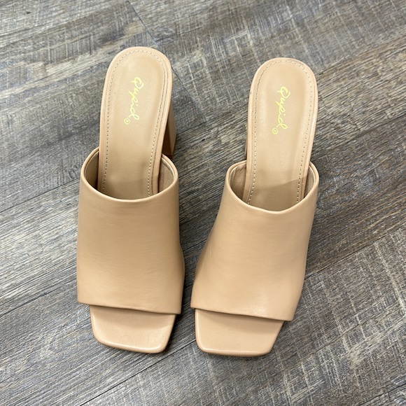 Nude Slip On Mule Heels - Picture 4 of 7
